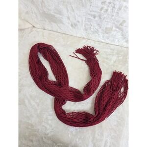 Maurices Womens Burgundy Red Open Knit Crochet‎ Scarf with Fringe